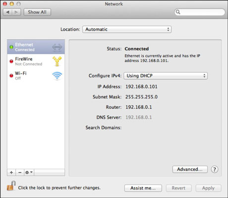 mac os x uses the network connection tool for configuring modems and other network connections